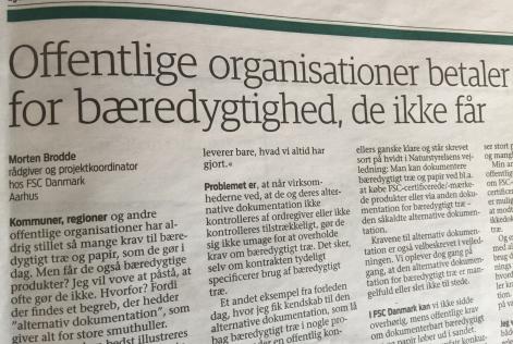 FSC's debatindlæg om offentlig indkøb i JP Debat lørdag d. 1. juli