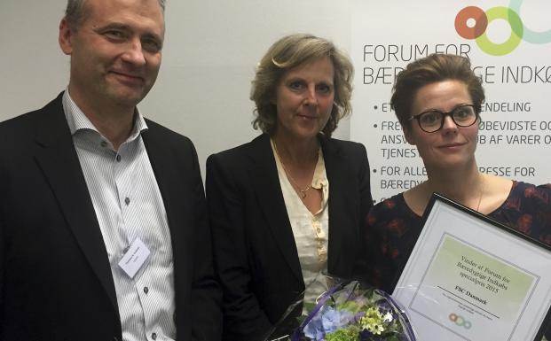 Fra venstre: Thomas K. Isaksen, bestyrelsesforman i FSC Danmark, Connie Hedegaard, tidligere energi og milj&oslash;minister og Loa Dalgaard Worm, Sekretariatsleder for FSC Danmark